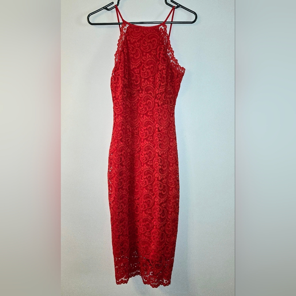 Another Story Halter Red Lace Dress